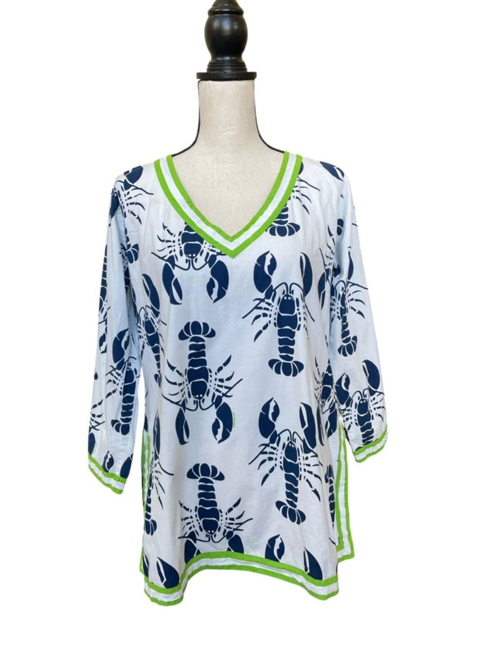 Gretchen Scott Designs White & Lime Striped V-Neck Top with Navy  Lobster Print